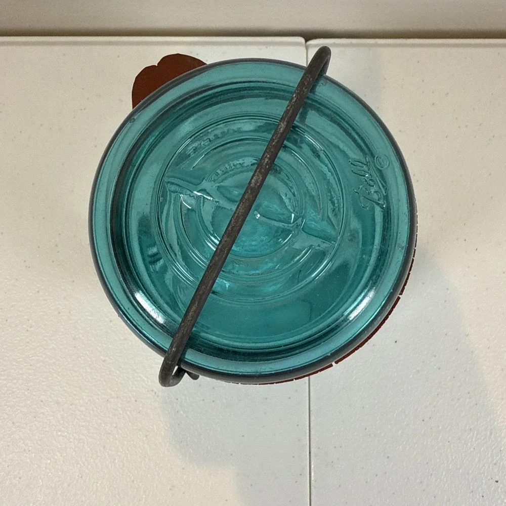 Vintage Ball Ideal 1/2 Pint Bicentennial Eagle Mason Jar Teal‎ Wire Bail & Lid
